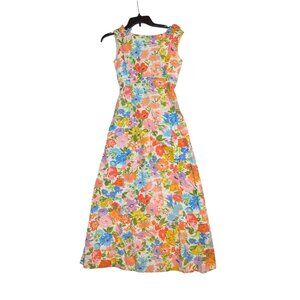 Handmade Vintage 1970s Floral Maxi Dress With 3D Appliqué Flowers  Colorful Slee
